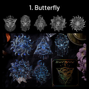 Laser PET Stickers - Butterfly, Mushroom, Gears, Moon, Magic, Fractals sku-1