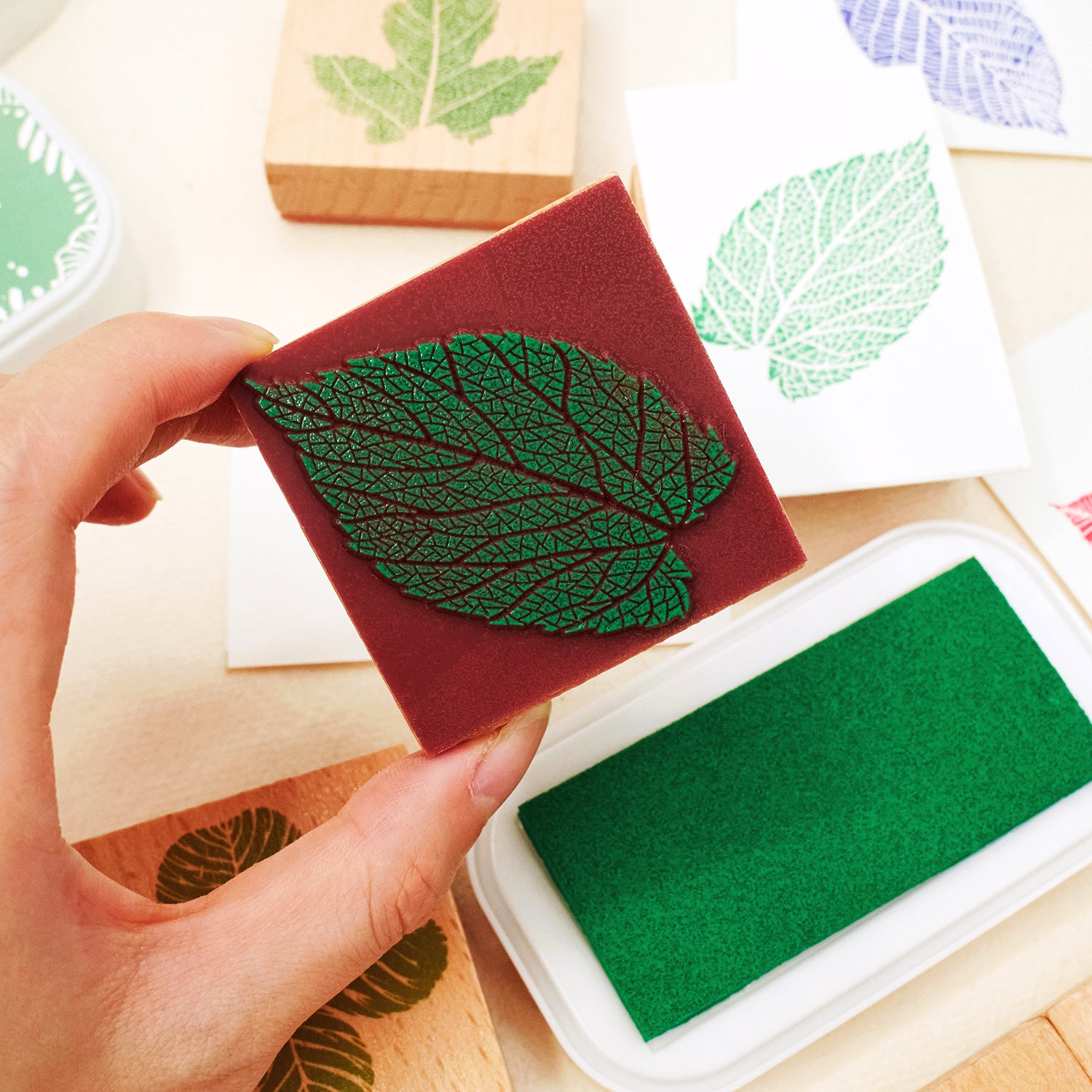 Leaf Wooden Rubber Stamp Ink Pad Set_18