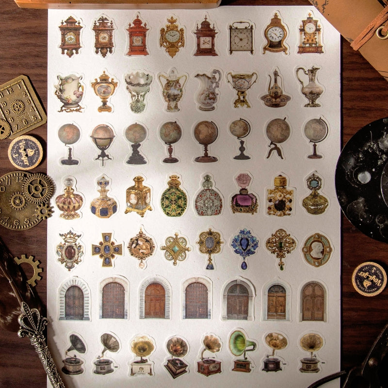 Love Old Objects Retro Items Stickers - Clocks, Trunks, Tea Ware b6