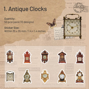 Love Old Objects Retro Items Stickers - Clocks, Trunks, Tea Ware sku-1