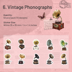 Love Old Objects Retro Items Stickers - Clocks, Trunks, Tea Ware sku-6
