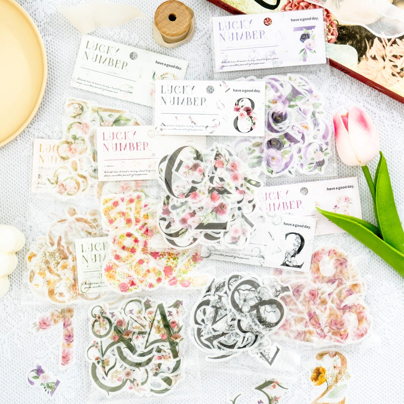 Lucky Number Series Floral Number Sticker Pack a