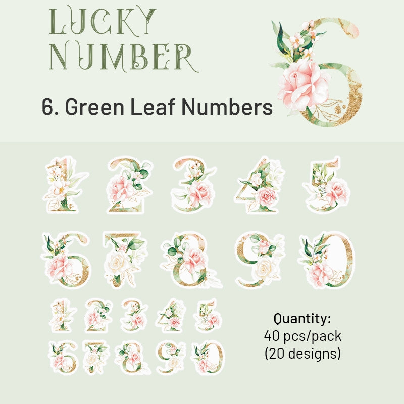 Lucky Number Series Floral Number Sticker Pack sku-6