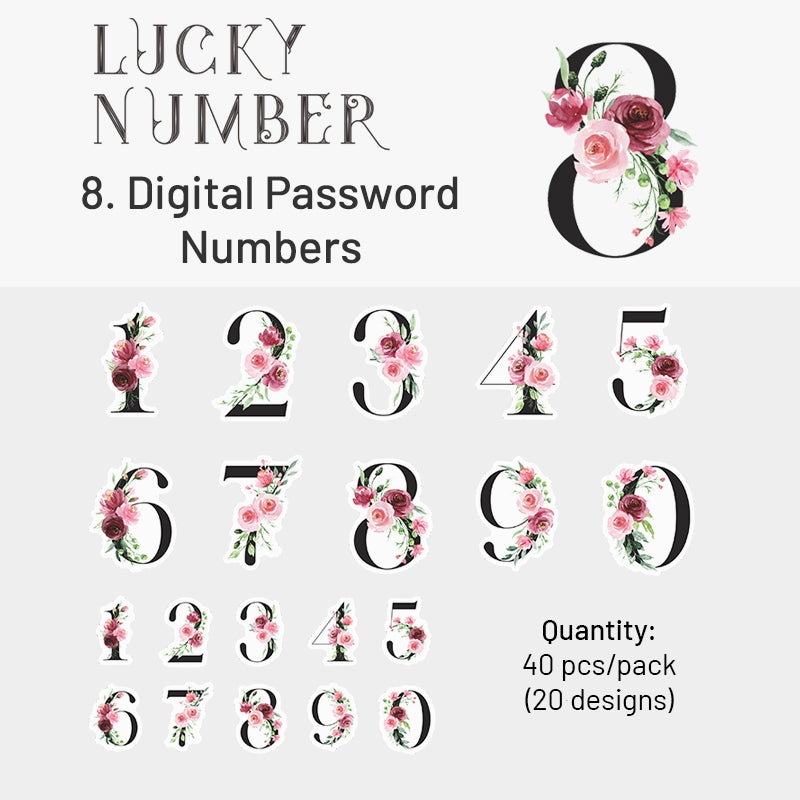Lucky Number Series Floral Number Sticker Pack sku-8