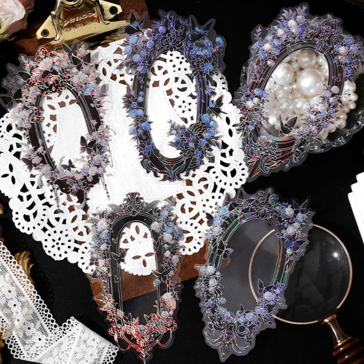 Magic Mirror Series Large Photo Frame Hot Stamping Silver Sticker Pack 12