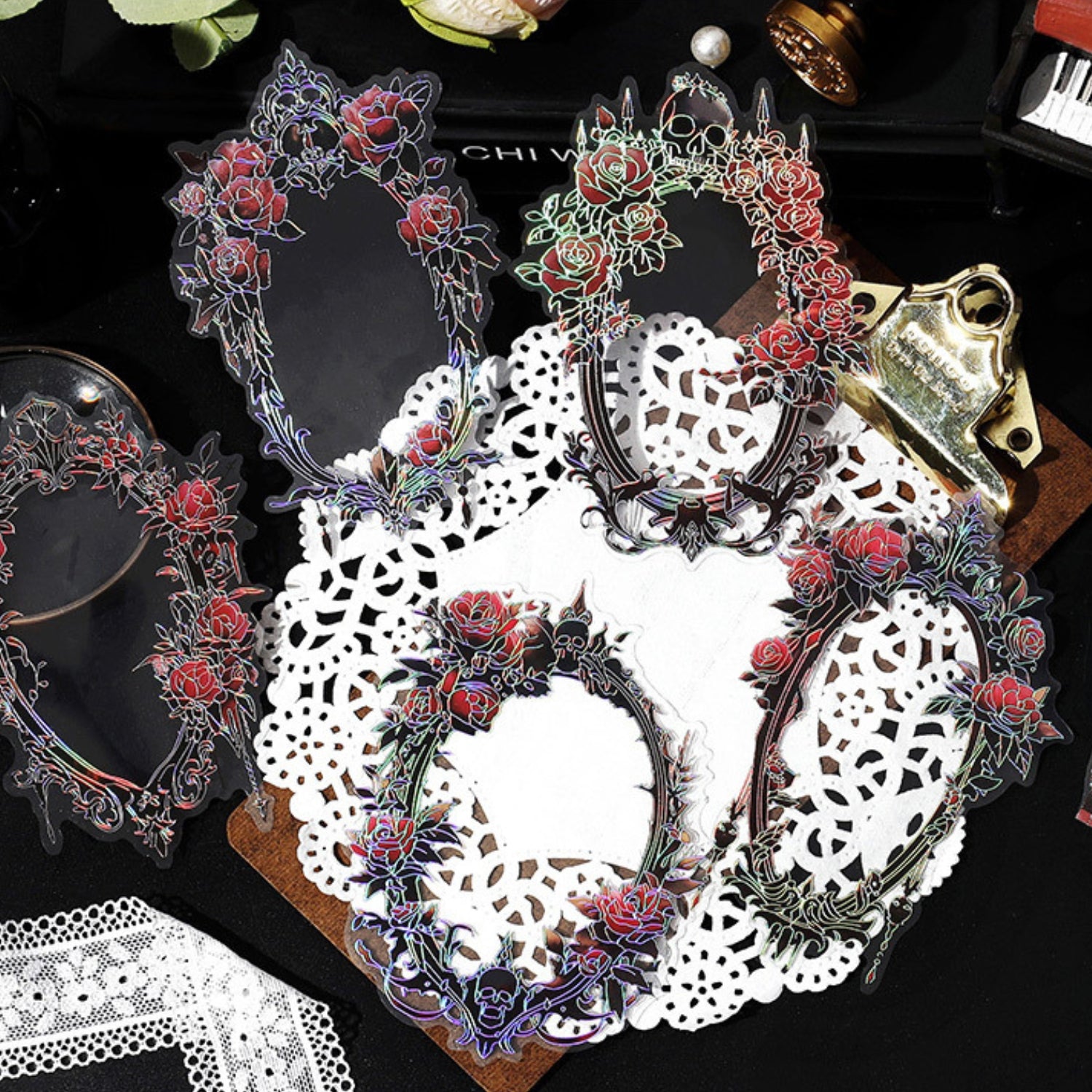 Magic Mirror Series Large Photo Frame Hot Stamping Silver Sticker Pack 13