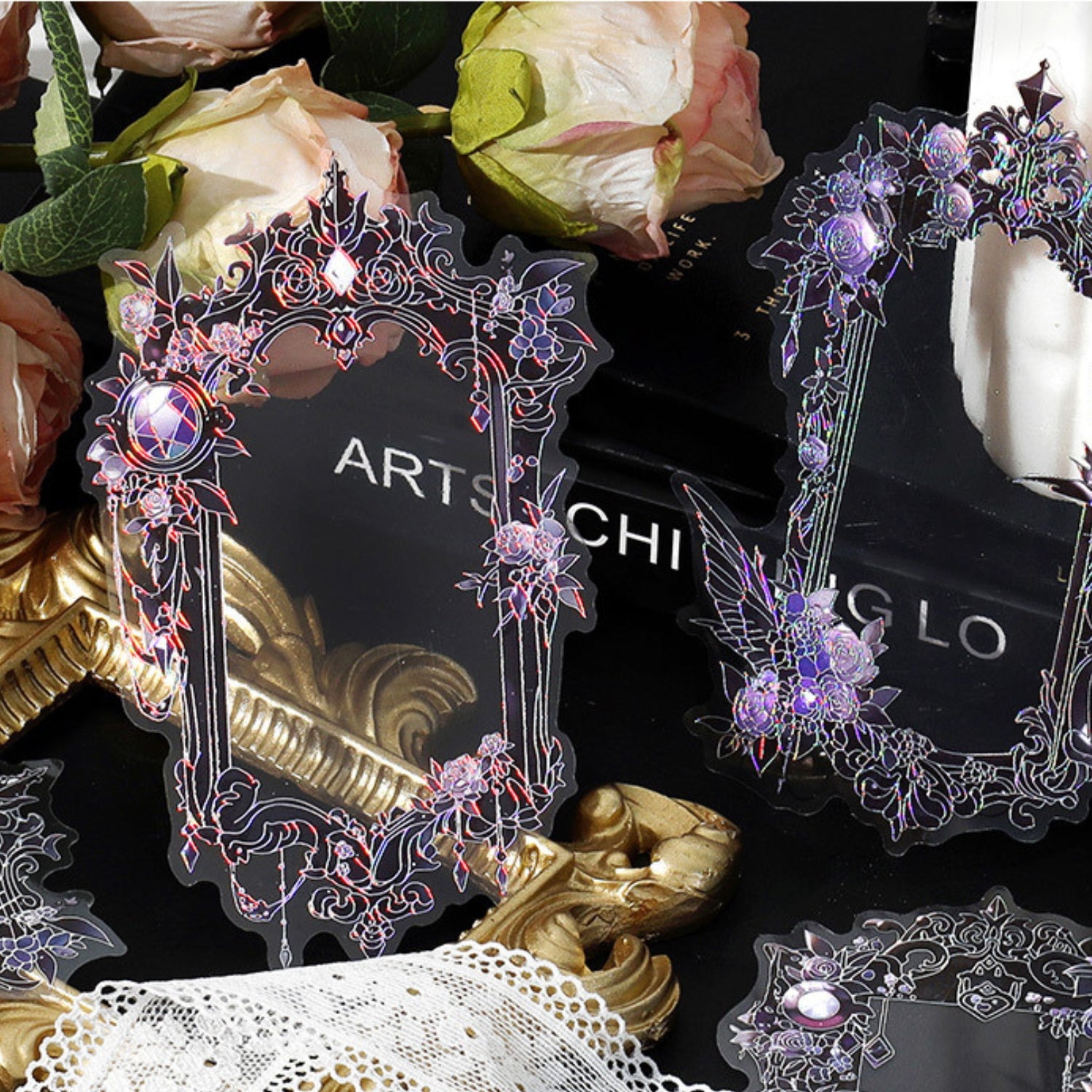 Magic Mirror Series Large Photo Frame Hot Stamping Silver Sticker Pack 15