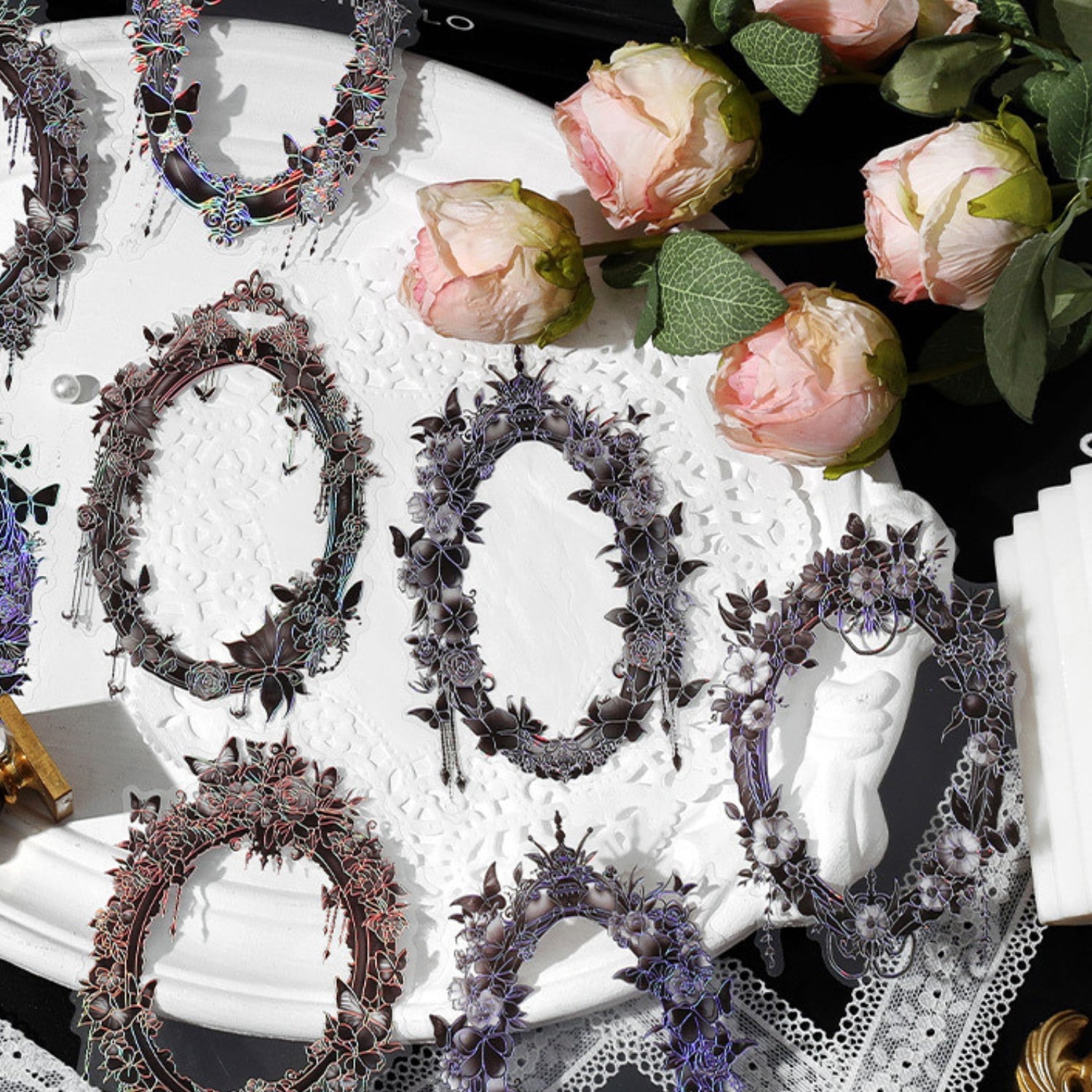 Magic Mirror Series Large Photo Frame Hot Stamping Silver Sticker Pack 18