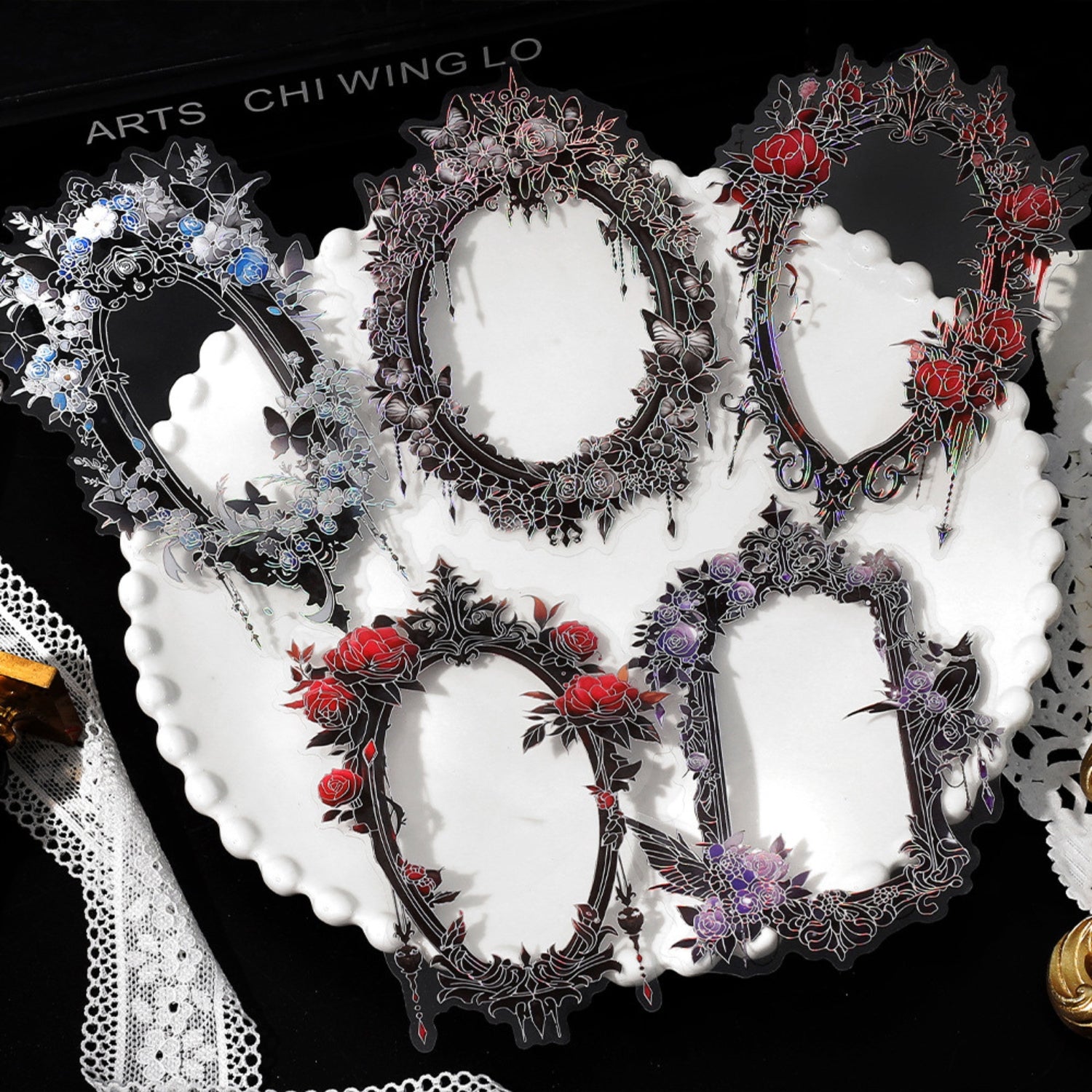 Magic Mirror Series Large Photo Frame Hot Stamping Silver Sticker Pack 8