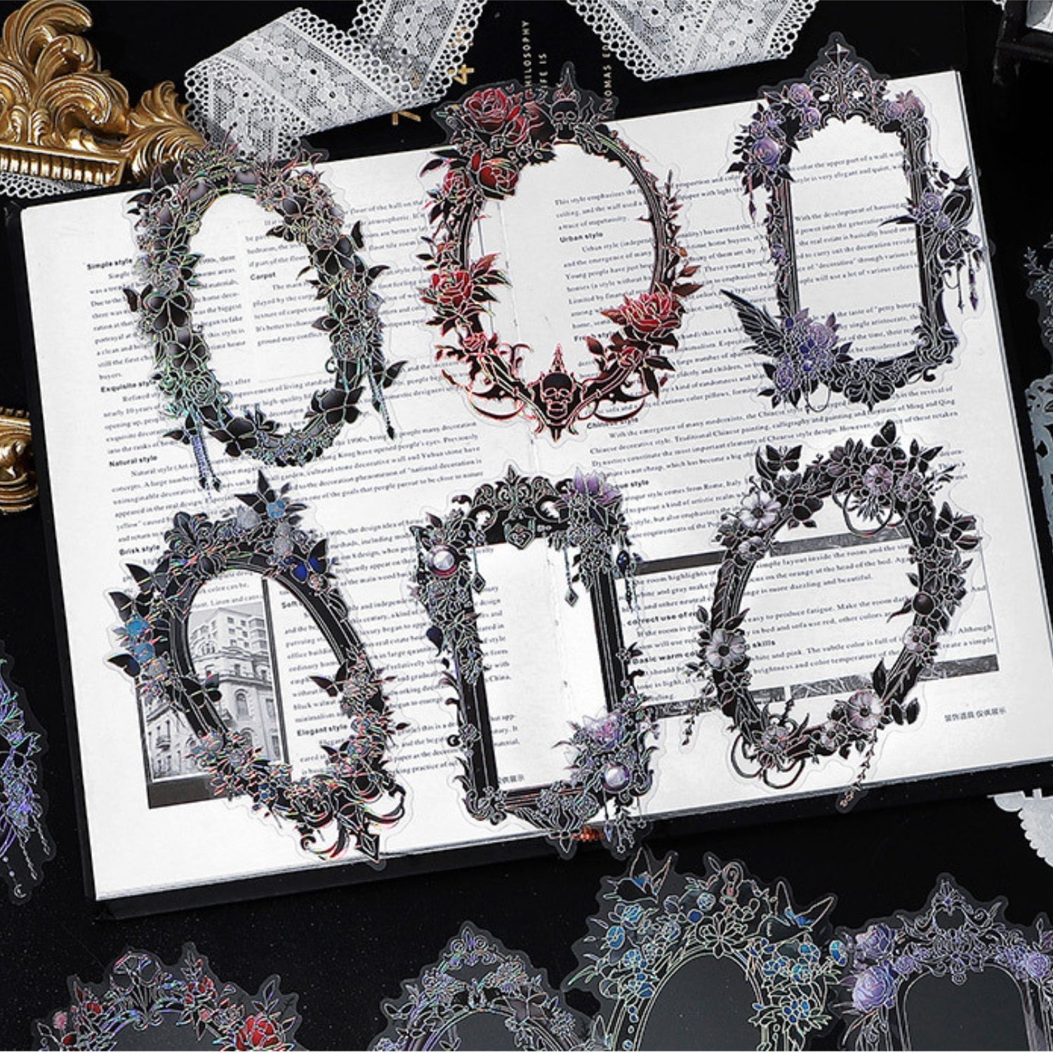 Magic Mirror Series Large Photo Frame Hot Stamping Silver Sticker Pack 9