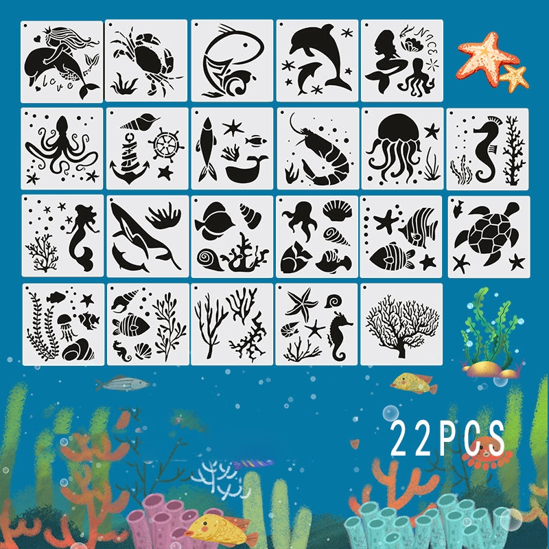 Set di stencil per pittura cava di vita marina - Esplora le profondità  dell'espressione artistica