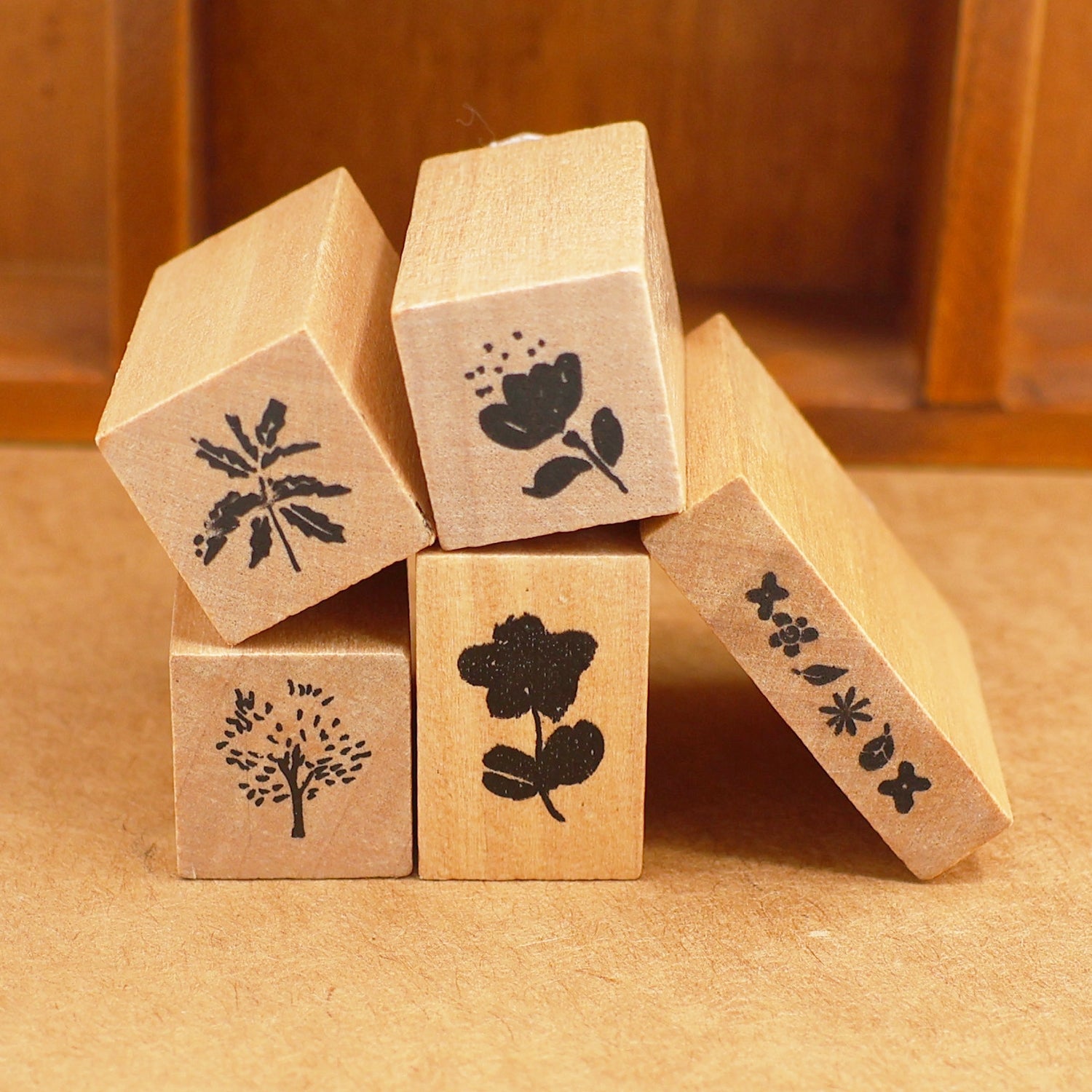 Mini Simple Flower Leaf Wooden Rubber Stamp 2