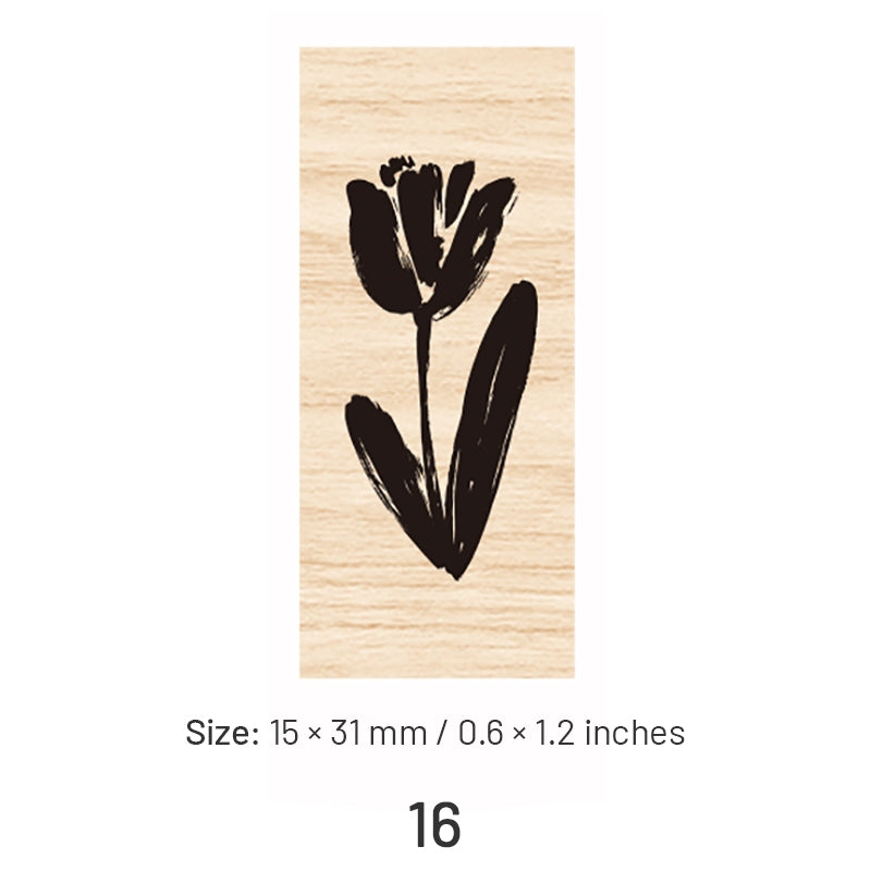 Mini Simple Flower Leaf Wooden Rubber Stamp sku-16