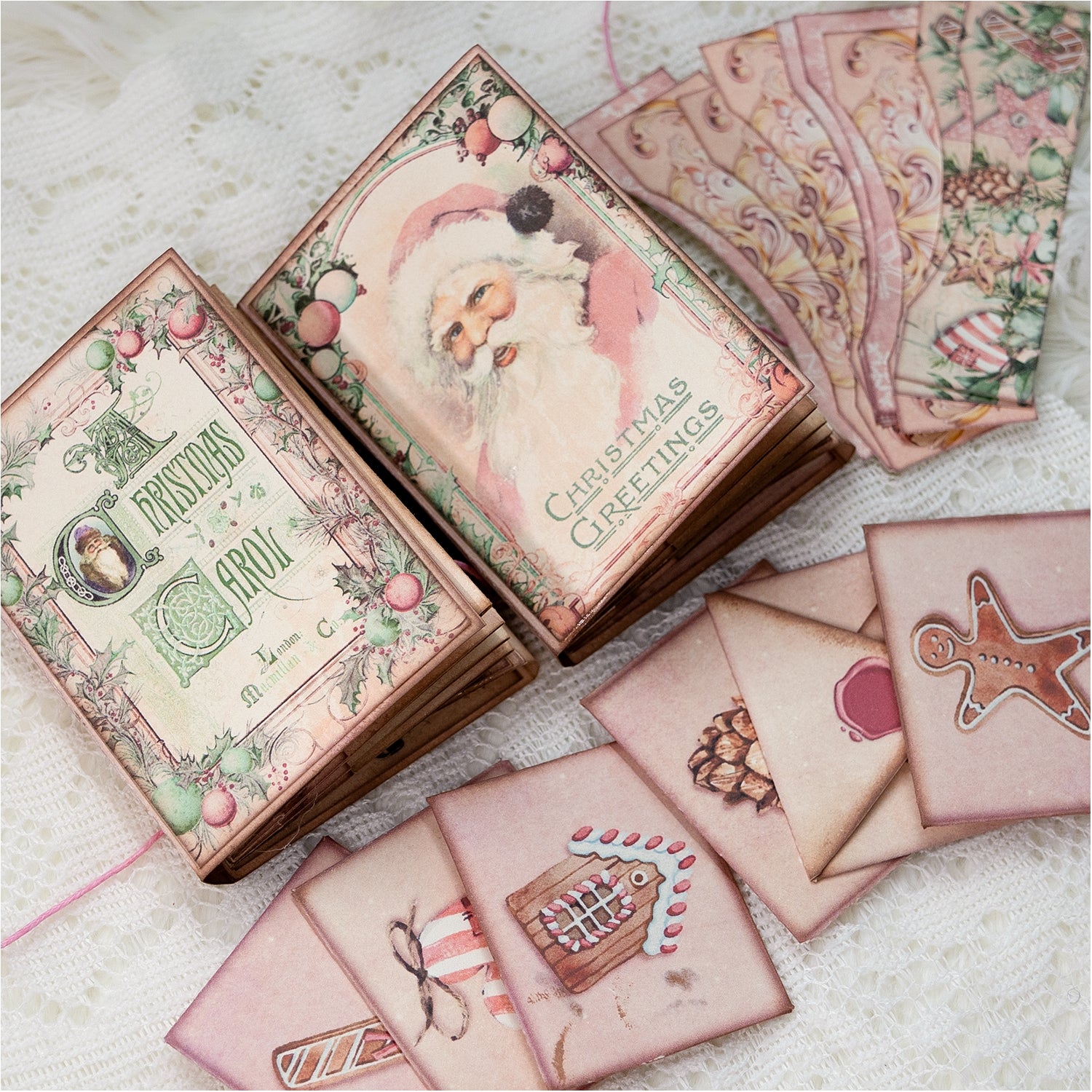 Mini Vintage Pink Christmas Handmade Junk Journal Folio Kit (2 Pcs) 2