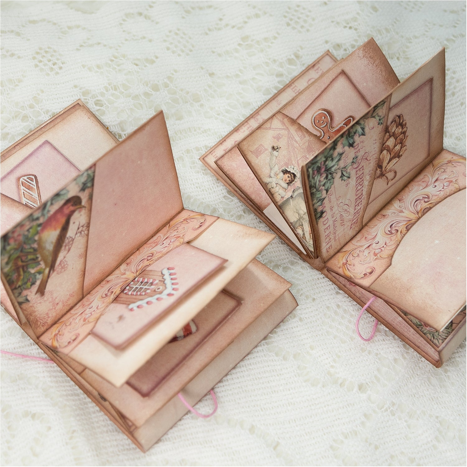 Mini Vintage Pink Christmas Handmade Junk Journal Folio Kit (2 Pcs) 7