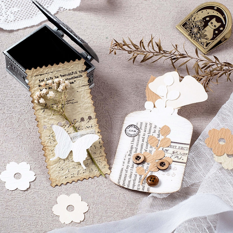 Minimalist Handmade Scrapbok Paper - Butterfly, Bottle, Leaf, Window, Tag, Stamp - Stamprints11