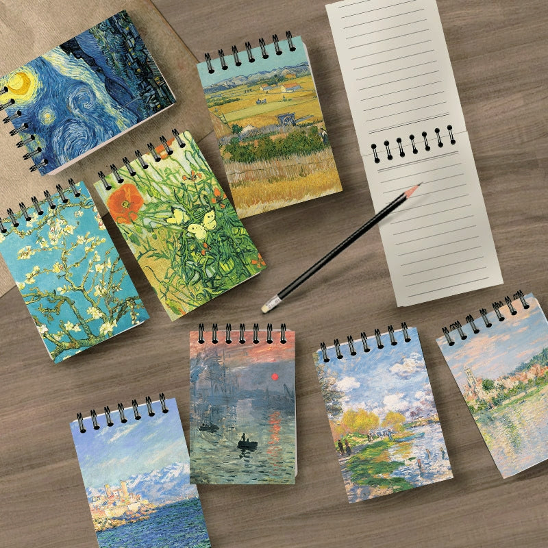 Monet & Van Gogh Famous Painting Cover Pocket-Sized A7 Spiral Notebook a1