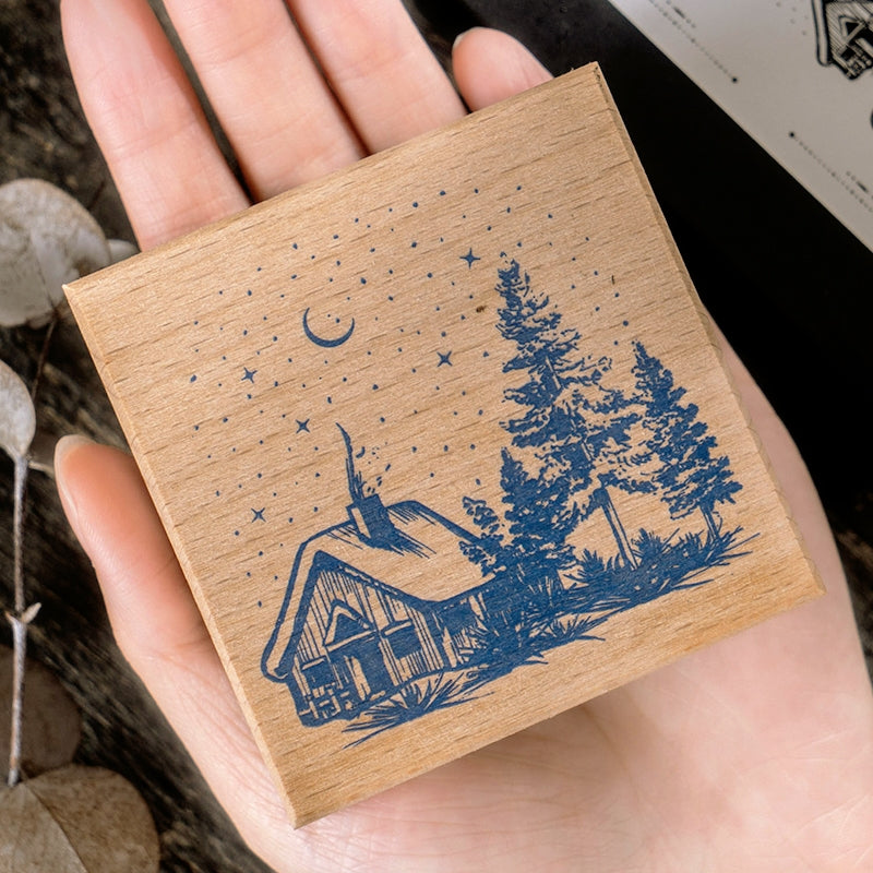 Moon Tracks Retro Moon Phase Theme Wooden Rubber Stamp c2