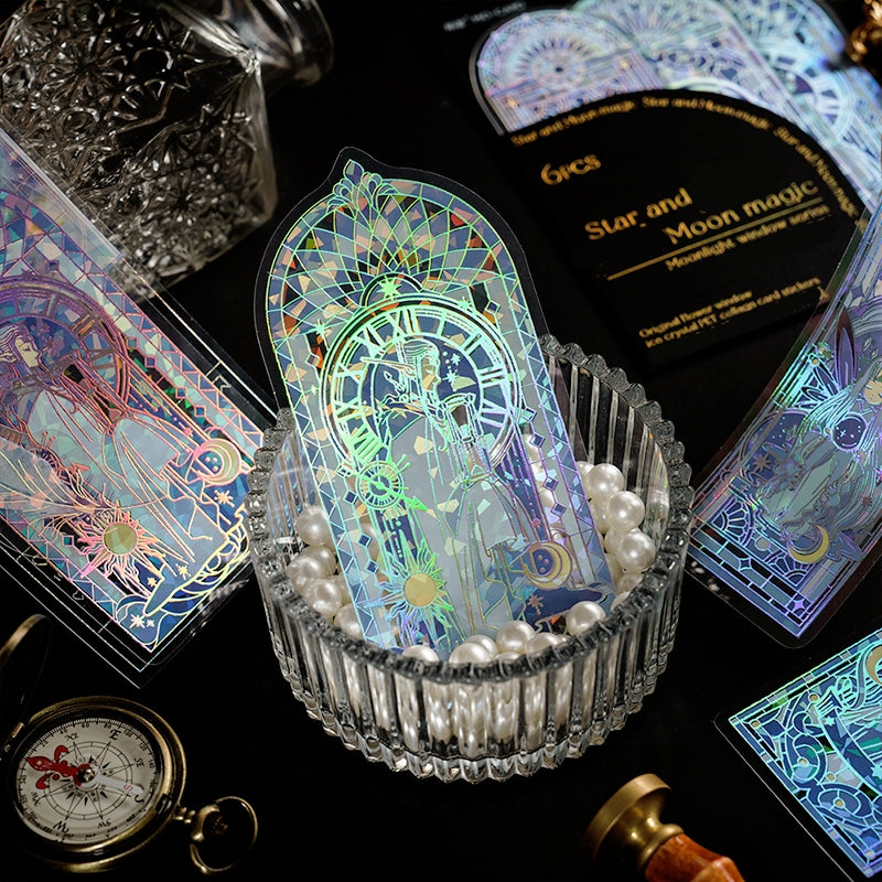 Moonlight Crystal Window DIY Collage Card PET Stickers b5