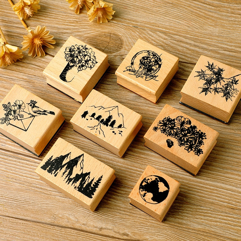 Mountains and Forests DIY Retro Natural Scenery Wood Rubber Stamp a1