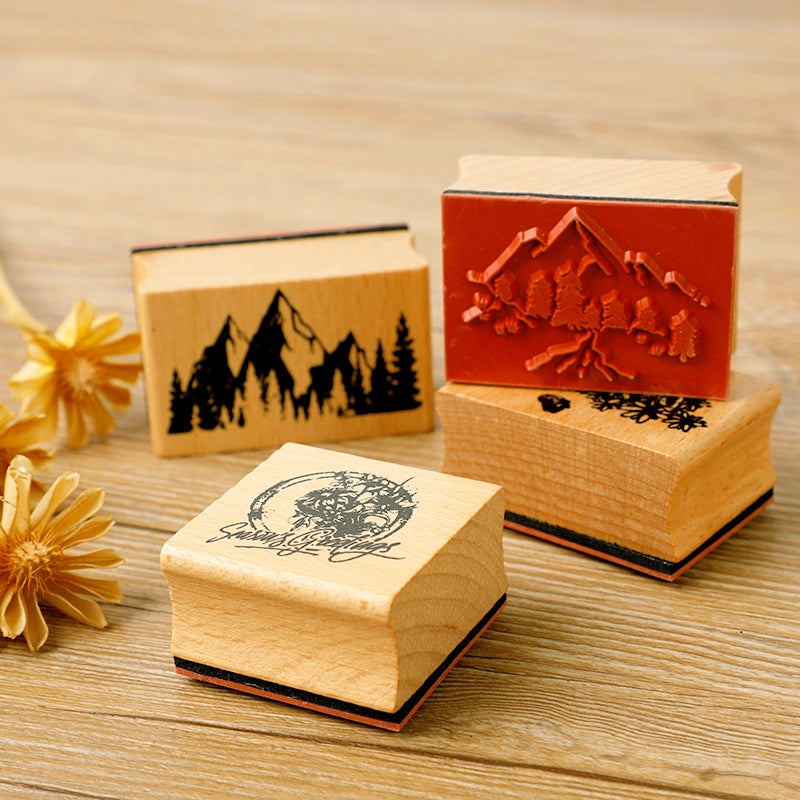 Mountains and Forests DIY Retro Natural Scenery Wood Rubber Stamp b2