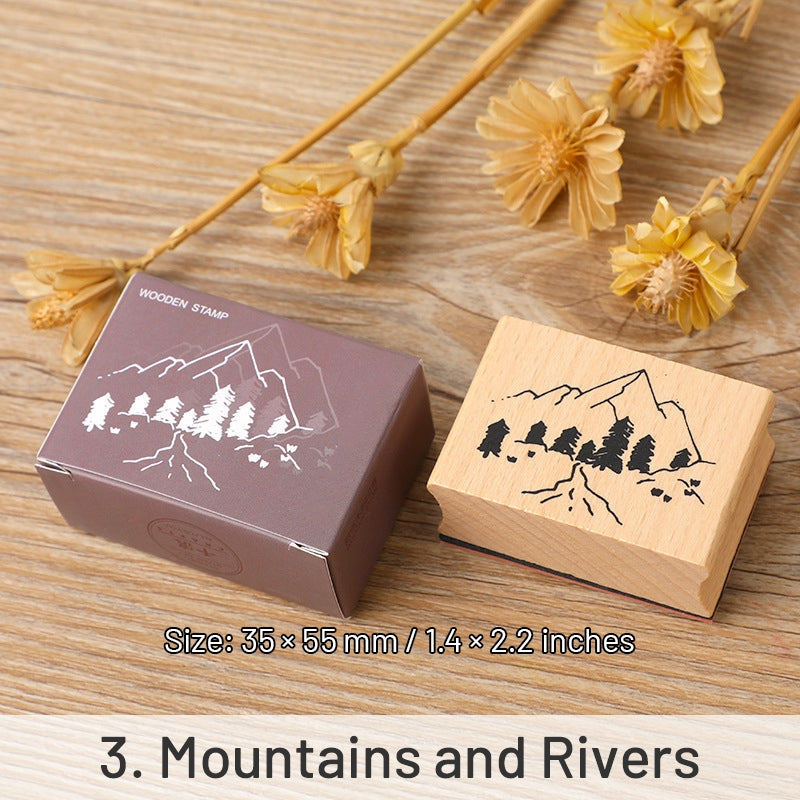 Mountains and Forests DIY Retro Natural Scenery Wood Rubber Stamp sku-3