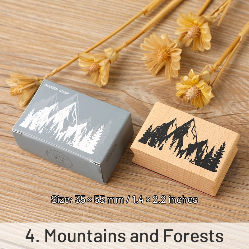 Mountains and Forests DIY Retro Natural Scenery Wood Rubber Stamp sku-4
