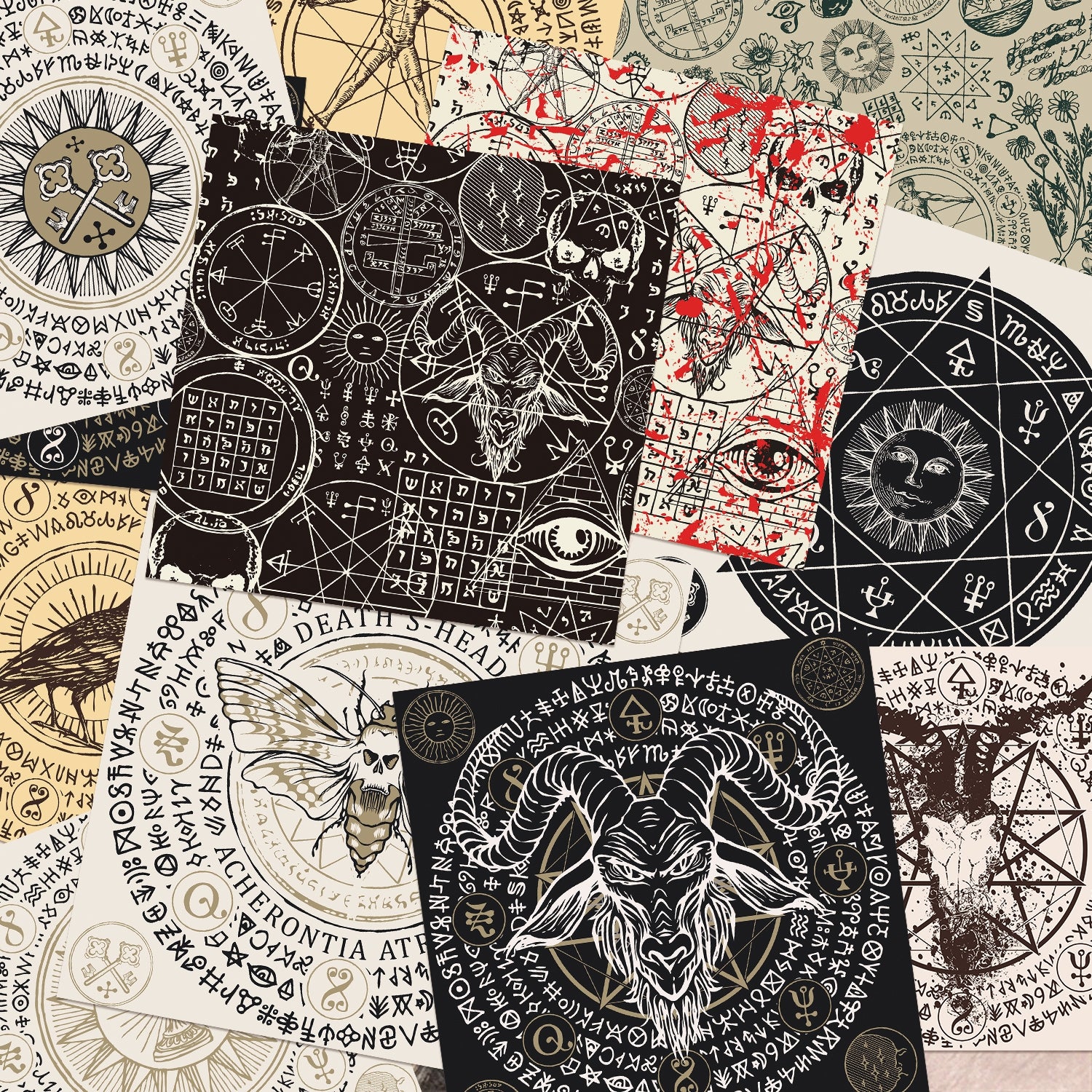 Mystical Symbol Scrapbook Paper - Skulls, Crosses, Halloween