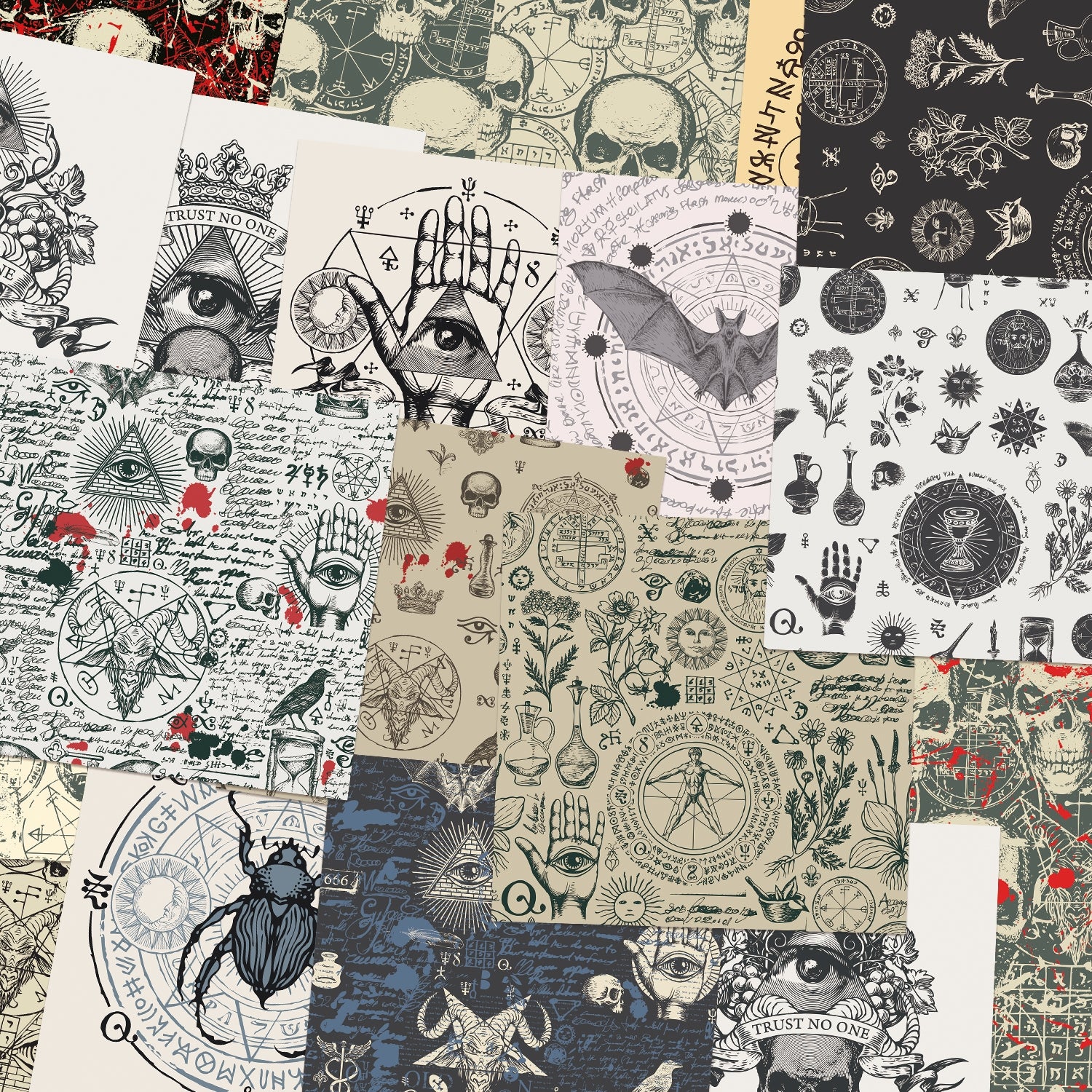 Mystical Symbol Scrapbook Paper - Skulls, Crosses, Halloween2