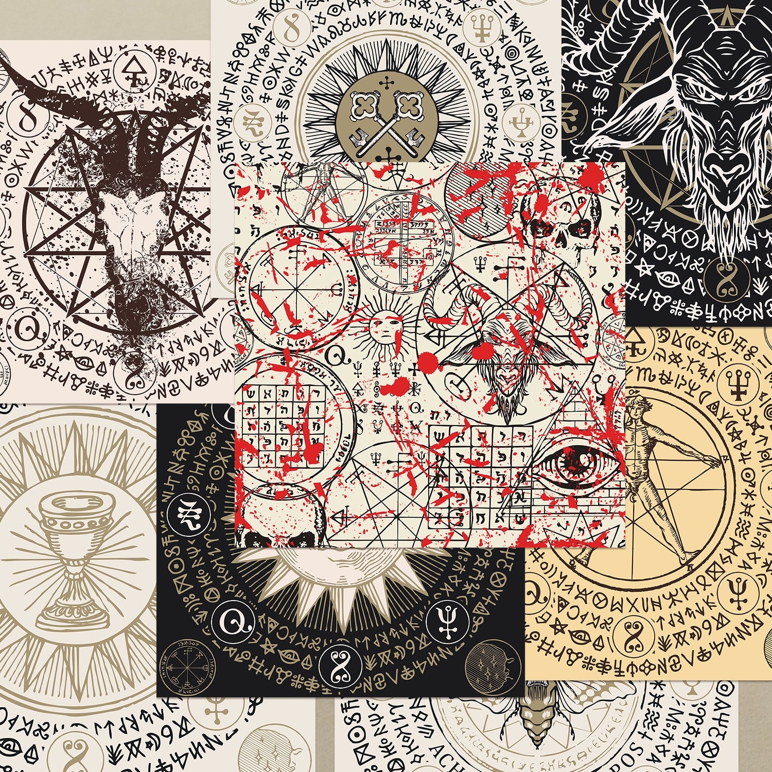 Mystical Symbol Scrapbook Paper - Skulls, Crosses, Halloween3