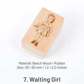 Neon Clothes Series Little Girl Retro Wood Rubber Stamp sku-7