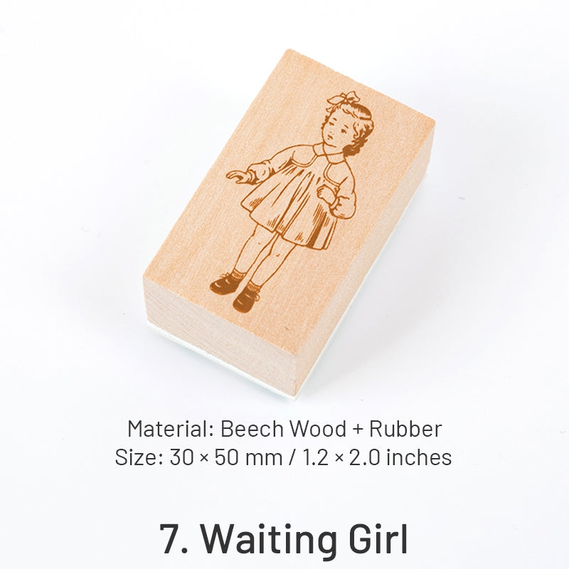 Neon Clothes Series Little Girl Retro Wood Rubber Stamp sku-7