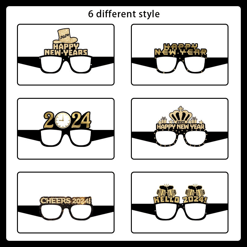 New Year Black Gold 3D Glasses Scrapbook Paper b4