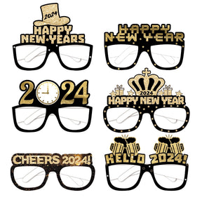 New Year Black Gold 3D Glasses Scrapbook Paper c
