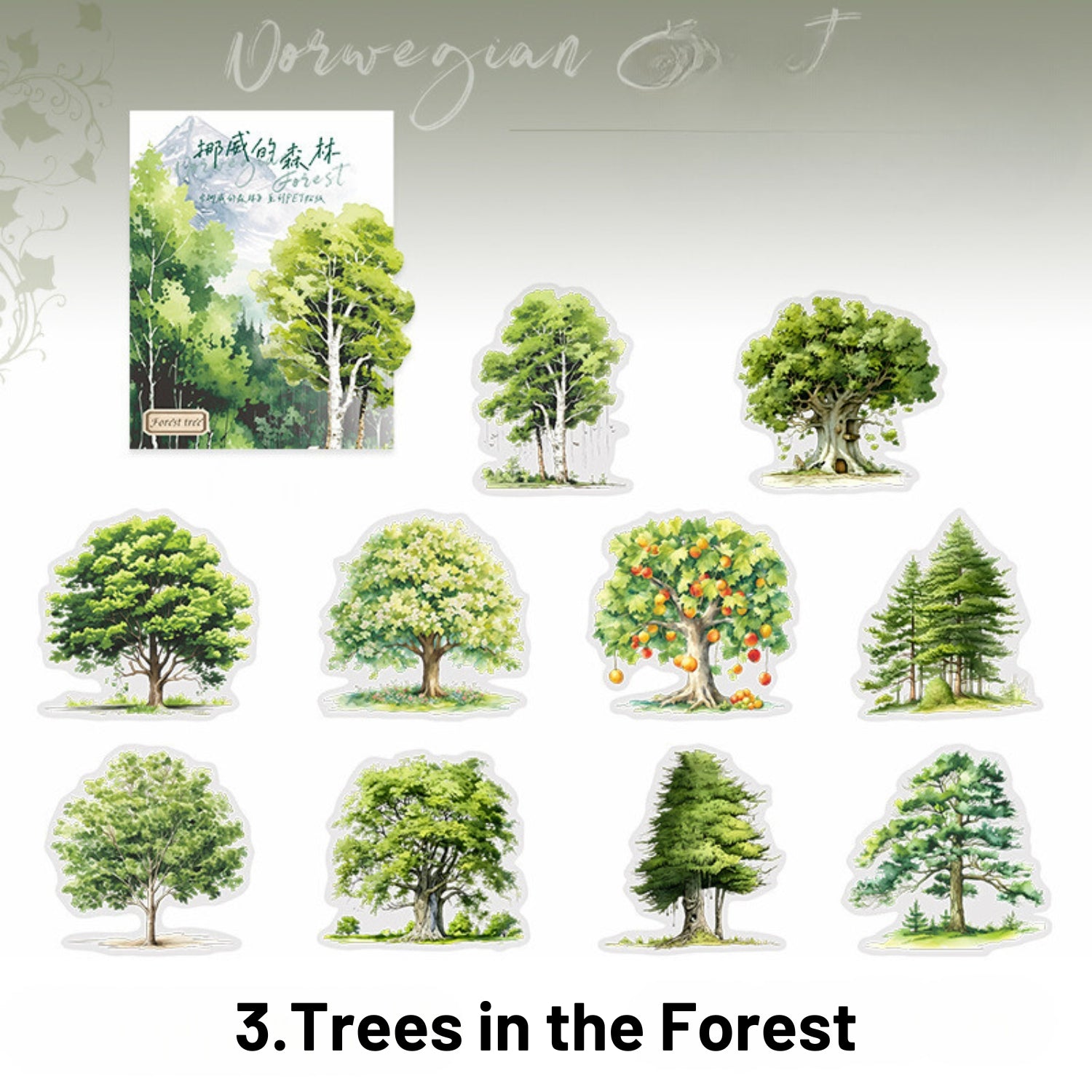 Norwegian Forest Series Green Landscape Sticker Pack 3