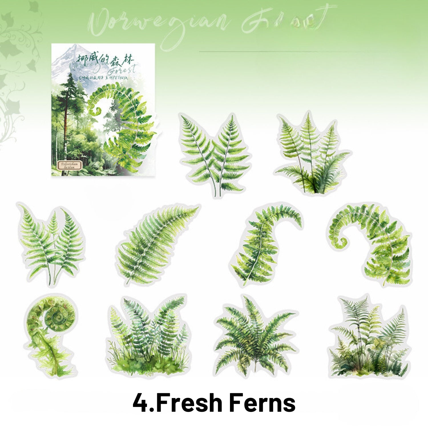 Norwegian Forest Series Green Landscape Sticker Pack 4