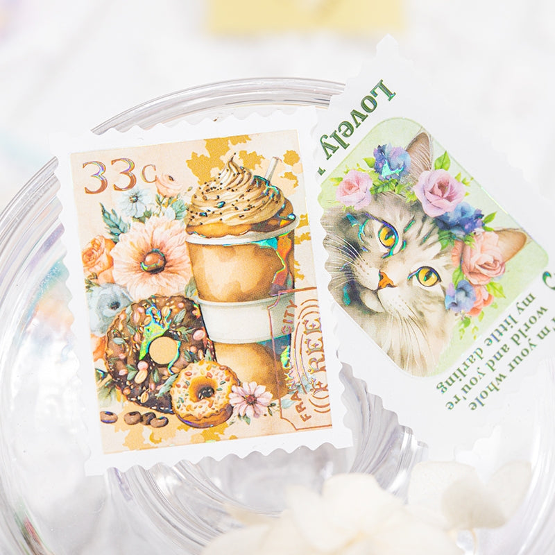 Nostalgic Square Colored Stamp Shell Light PET Sticker b1