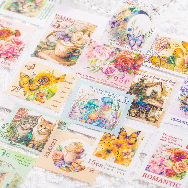 Nostalgic Square Colored Stamp Shell Light PET Sticker b2