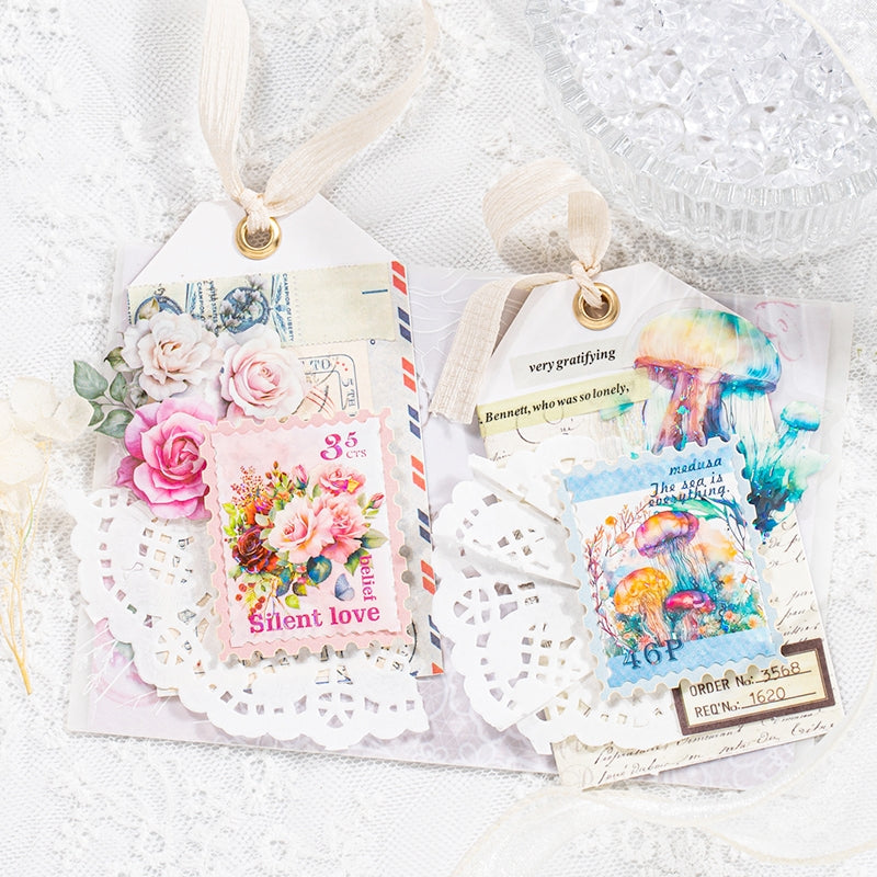 Nostalgic Square Colored Stamp Shell Light PET Sticker b4