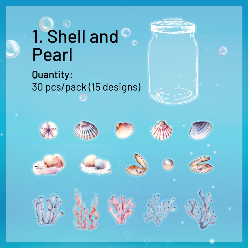 Ocean and Marine Animals PET Stickers - Whale, Fish, Shell, Pearl, Coral, Conch Shell, Jellyfish sku-1
