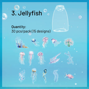 Ocean and Marine Animals PET Stickers - Whale, Fish, Shell, Pearl, Coral, Conch Shell, Jellyfish sku-3