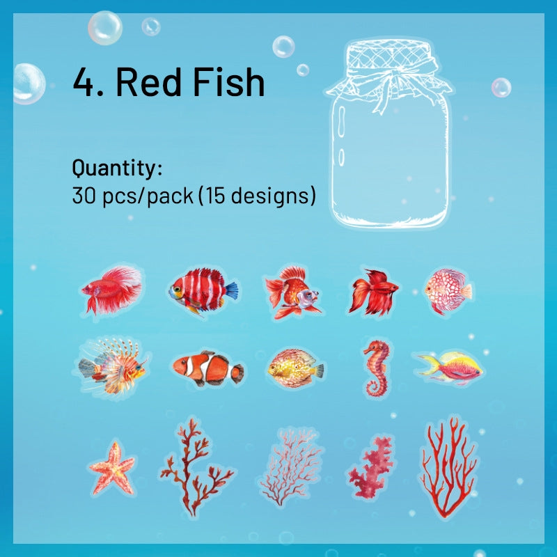 Ocean and Marine Animals PET Stickers - Whale, Fish, Shell, Pearl, Coral, Conch Shell, Jellyfish sku-4
