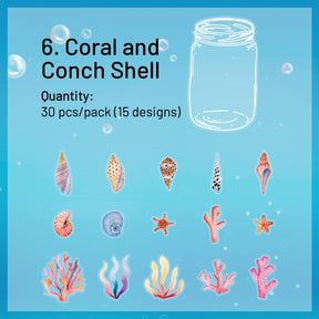 Ocean and Marine Animals PET Stickers - Whale, Fish, Shell, Pearl, Coral, Conch Shell, Jellyfish sku-6