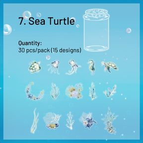 Ocean and Marine Animals PET Stickers - Whale, Fish, Shell, Pearl, Coral, Conch Shell, Jellyfish sku-7