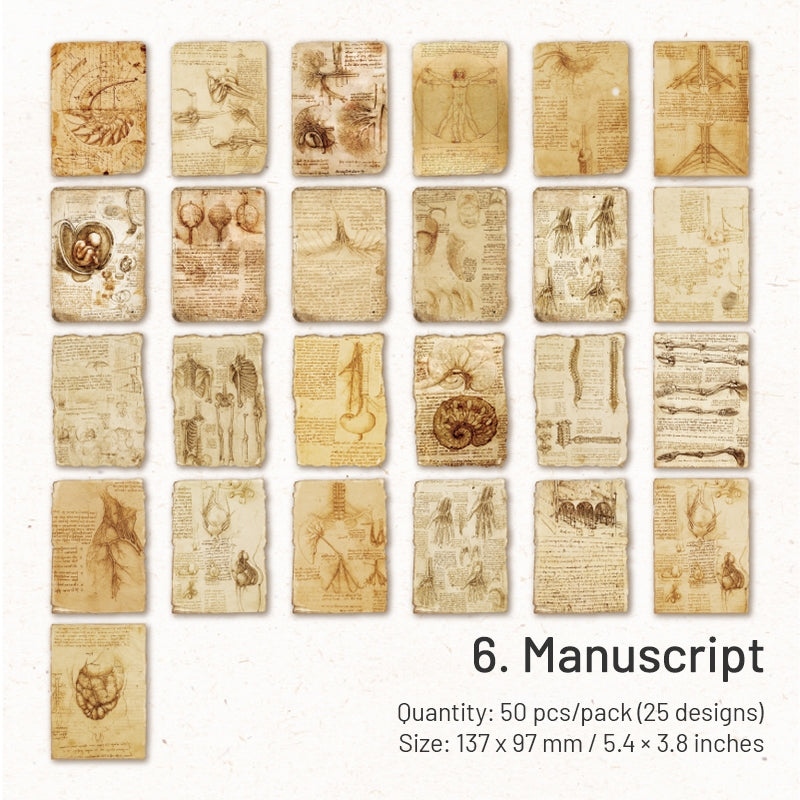 Old Memoir Scrapbook Paper - Manuscript, Butterfly, Mushroom sku-6