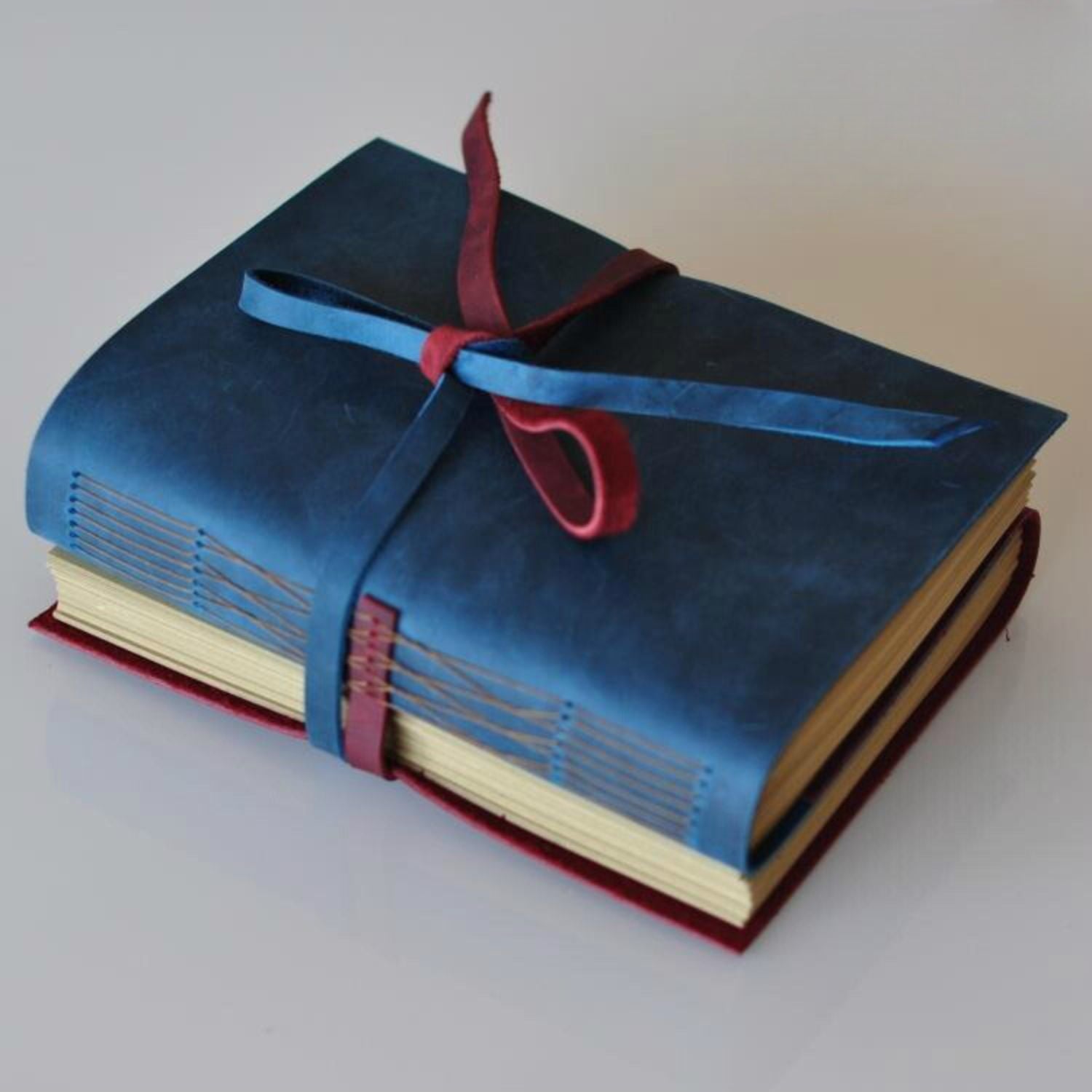 Original Handmade Genuine Leather European Retro Red and Blue Journal - A51