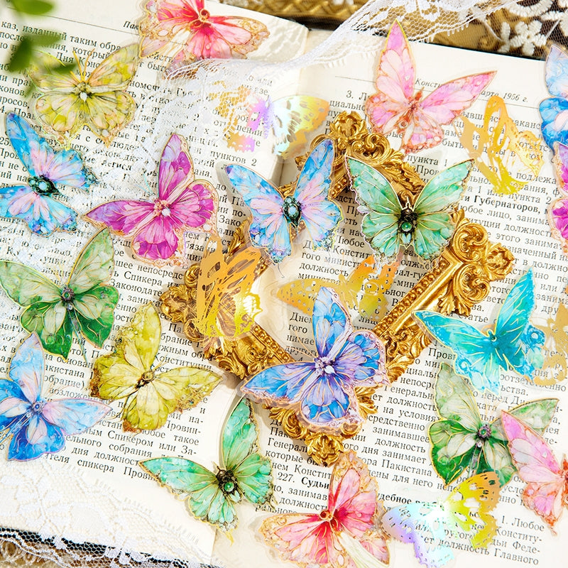 PET Foil Stamped Stickers - Words, Butterfly, Flower, Fairy b3