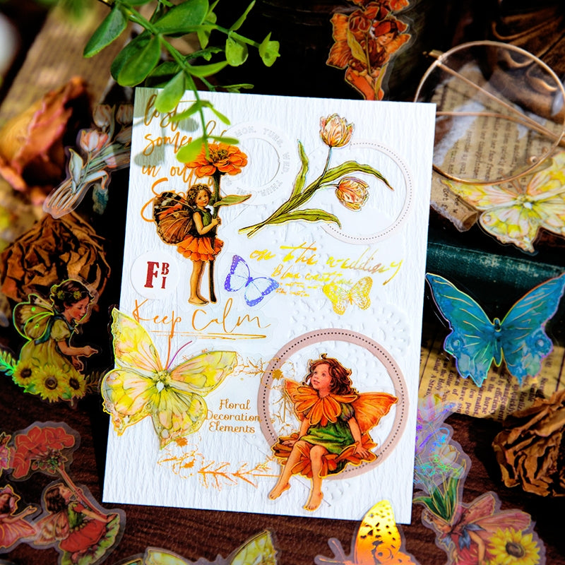 PET Foil Stamped Stickers - Words, Butterfly, Flower, Fairy b7