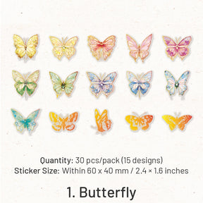 PET Foil Stamped Stickers - Words, Butterfly, Flower, Fairy sku-1