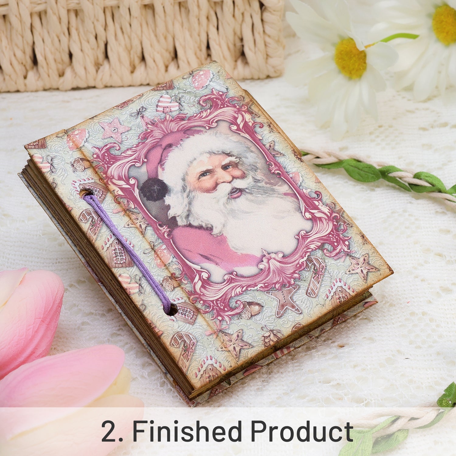 Pink Santa Mini Photo & Notes Album Craft Kit - DIY Gift 1成品